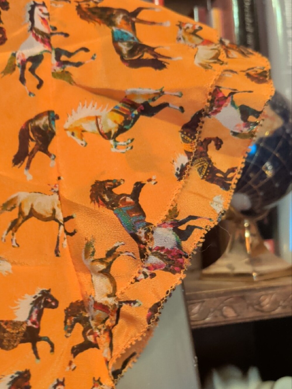 Alice + Olivia Orange Horse Print Short Sleeve Blouse - Picture 3 of 4